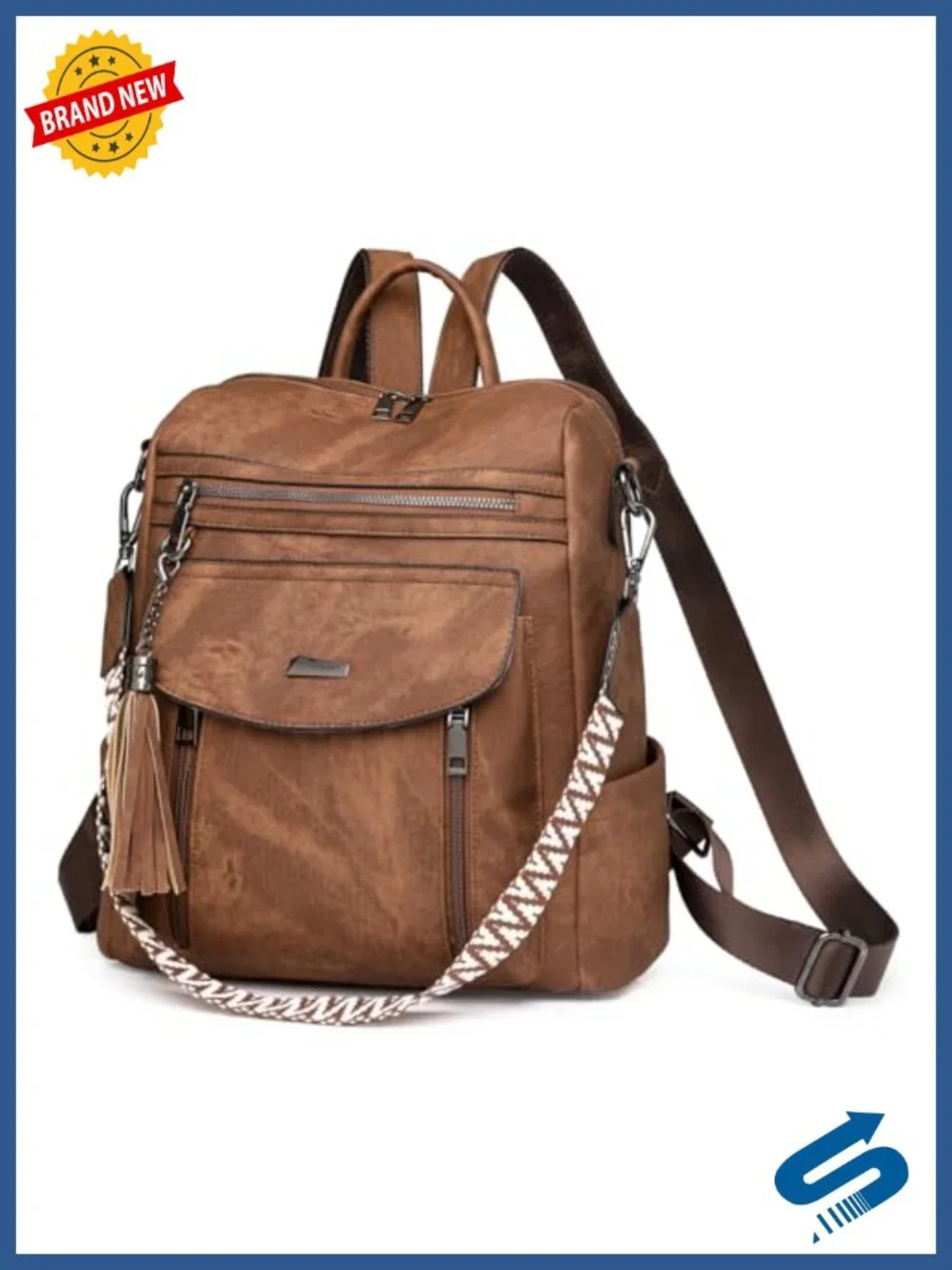 PU Leather Convertible Backpack Purse Travel Handbag with Tassel
